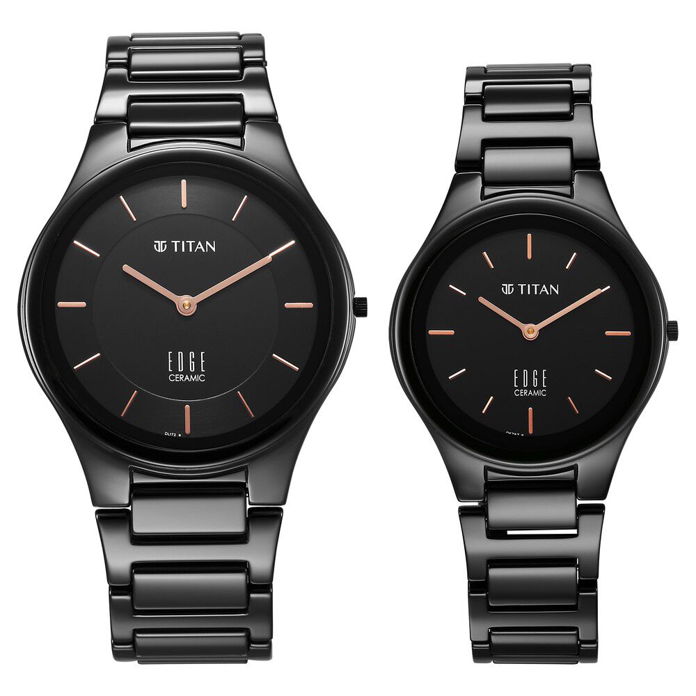 Buy Online Titan Edge Pair Slim Ceramic Strap Black Dial Analog Watch for Couple ns16962653nc01p Titan