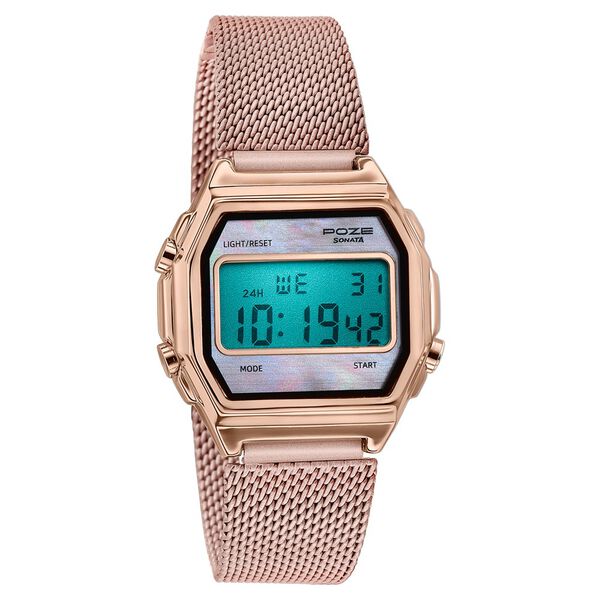 Poze By Sonata Digital Digital Pink Dial Pink Metal Strap Watch For Women - image number 2