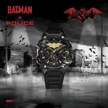 Police Batman Multifunction Black Dial Black Silicone Strap Watch For Men