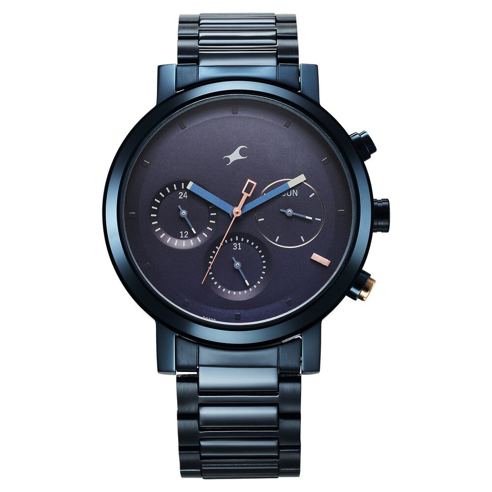 Buy Online Fastrack Tick Tock Quartz Analog Blue Dial With Blue Stainless steel Strap Watch for Guys 3287km08 Titan