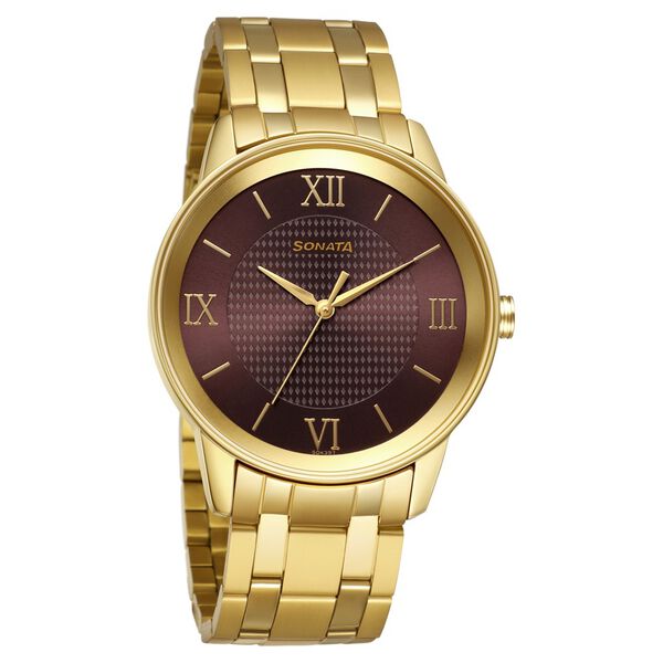 Sonata Quartz Analog Brown Dial Stainless Steel Strap Watch for Men - image number 0