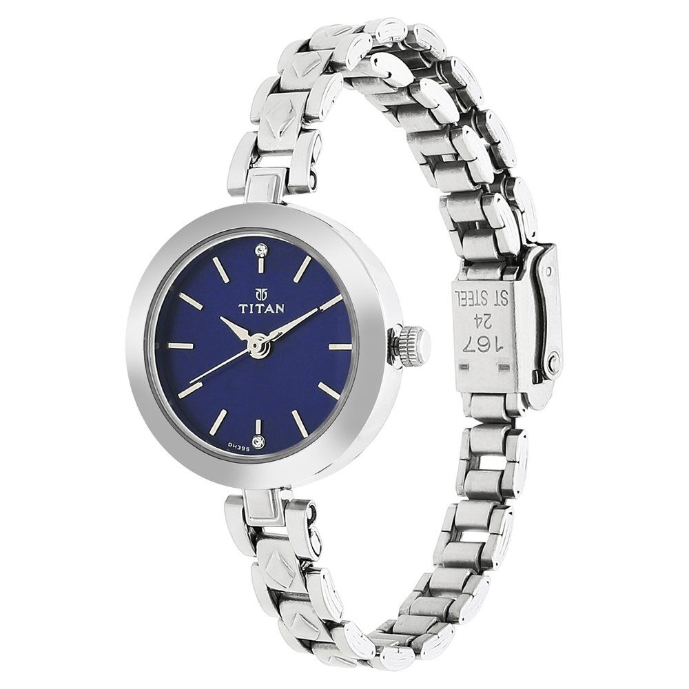 Buy Online Titan Quartz Analog Blue Dial Stainless Steel Strap Watch for Women nl2598sm02 Titan