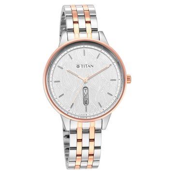 Titan Women's Precision Simplicity Watch: Grey Gradient Dial with Leather Strap