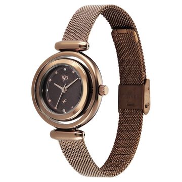 Vyb Celeste By Fastrack Quartz Analog Brown Dial Brown Stainless Steel Strap Watch For Girls