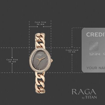 Titan Raga Spotlight Quartz Analog Grey Dial Rose Gold Metal Strap Watch For Women