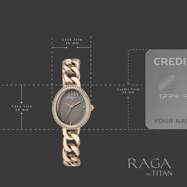 Titan Raga Spotlight Quartz Analog Grey Dial Rose Gold Metal Strap Watch For Women - image number 3