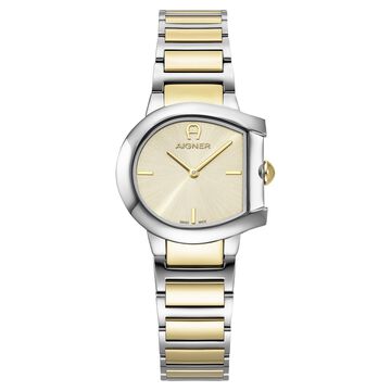 Aigner Quartz Analog Champagne Dial Two Toned Stainless Steel Strap Watch For Women