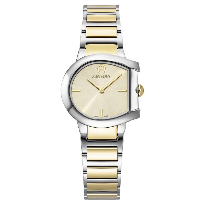 Aigner Quartz Analog Champagne Dial Two Toned Stainless Steel Strap Watch For Women
