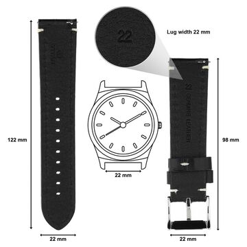 22 mm Black Genuine Leather Straps for Men