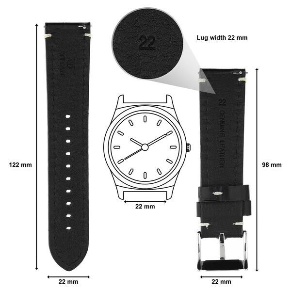 22 mm Black Genuine Leather Straps for Men - image number 1