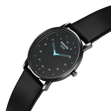 Sonata Sleek Quartz Analog Black Dial Black Leather Strap Watch For Men