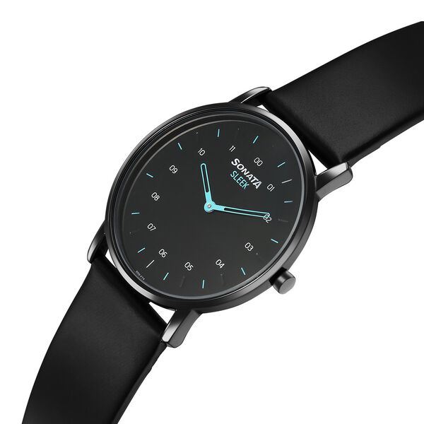 Sonata Sleek Quartz Analog Black Dial Black Leather Strap Watch For Men - image number 1