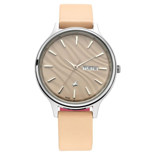 Fastrack Ruffles Quartz Analog with Day and Date Beige Dial Leather Strap Watch for Girls - image number 2
