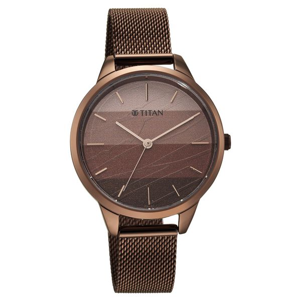 Titan Purple Glam It Up Quartz Analog Multicoloured Dial Brown Stainless Steel Strap Watch For Women - image number 0