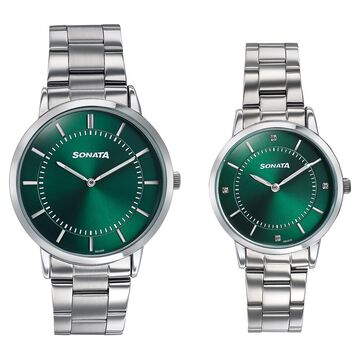Sonata Soulmates Forest Green Dial Couple Watch