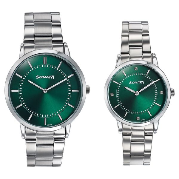 Sonata Soulmates Forest Green Dial Couple Watch - image number 0