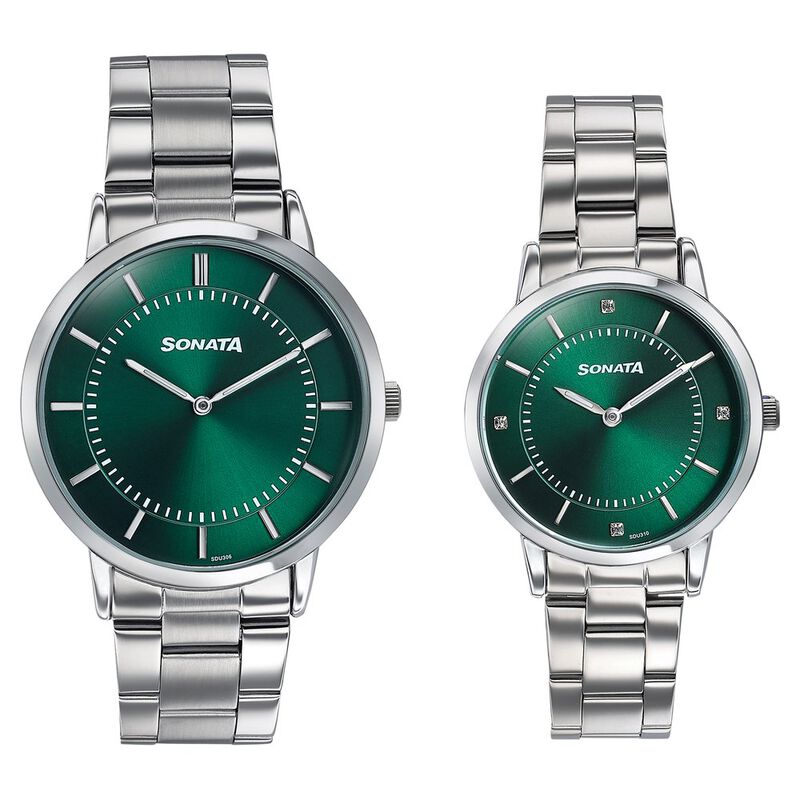 Sonata Soulmates Forest Green Dial Couple Watch