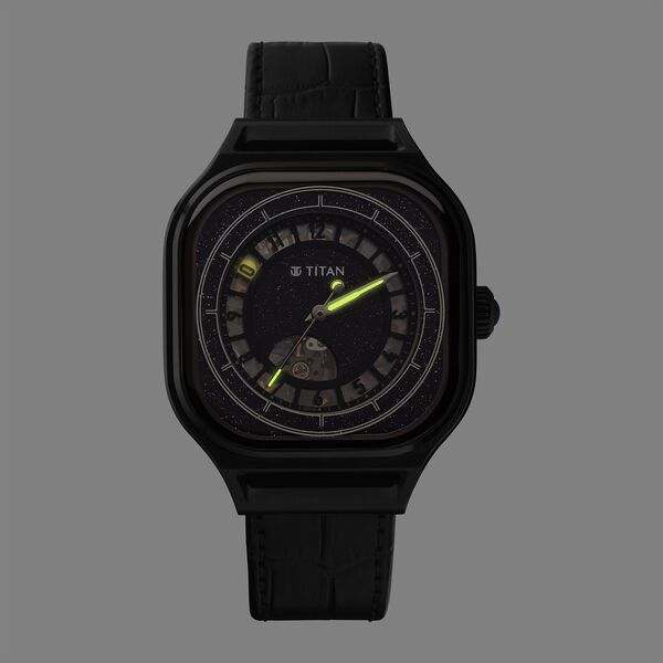 Titan Stellar Automatic Aventurine Dial Leather Strap Watch for Men - image number 1