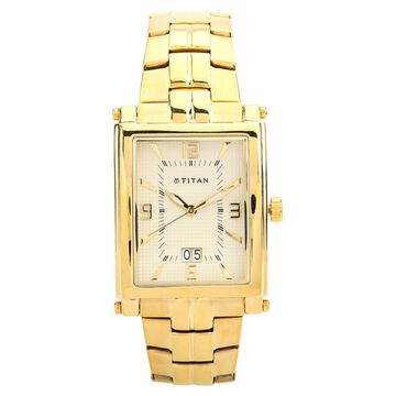 Titan Quartz Analog with Date Champagne Dial Stainless Steel Strap Watch for Men