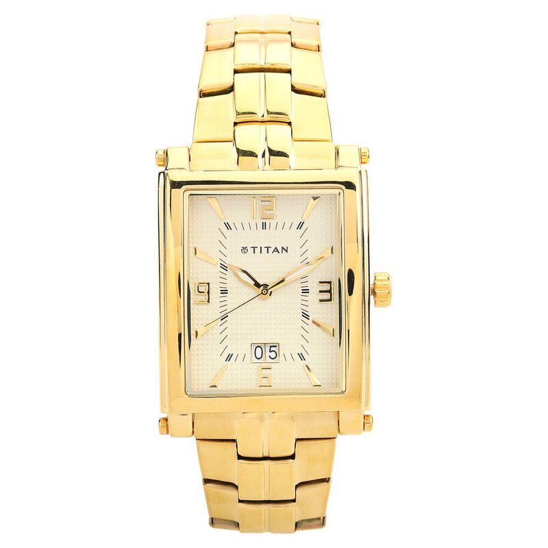 Titan Quartz Analog with Date Champagne Dial Stainless Steel Strap Watch for Men - image number 0