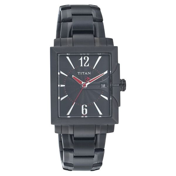 Titan Quartz Analog with Date Black Dial Stainless Steel Strap Watch for Men - image number 0
