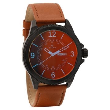 Titan Analog Black Dial DayDate Leather Strap watch for Men