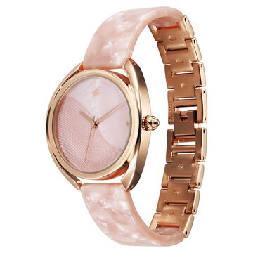 Fastrack Younique Quartz Analog Pink Color Mother Of Pearl Dial Acetate And Metal Strap Watch For Girls
