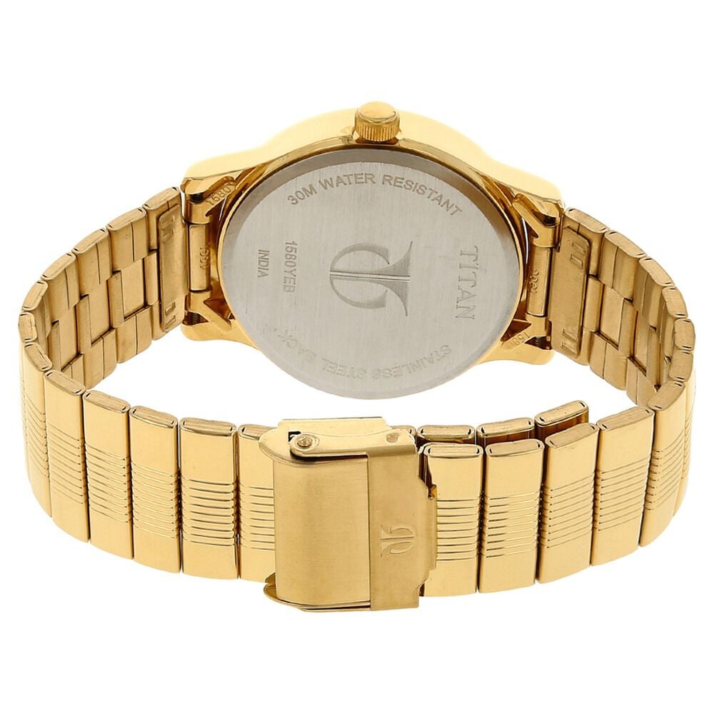 Buy Online Titan Analog with Day and Date Champagne Dial Metal Strap watch for Men ns1580ym05 Titan