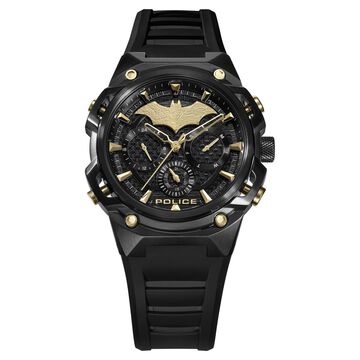 Police Batman Multifunction Black Dial Black Silicone Strap Watch For Men