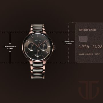 Titan Ceramic Fusion Multifunction Black Dial With Two Toned Color Stainless Steel Strap Watch For Men
