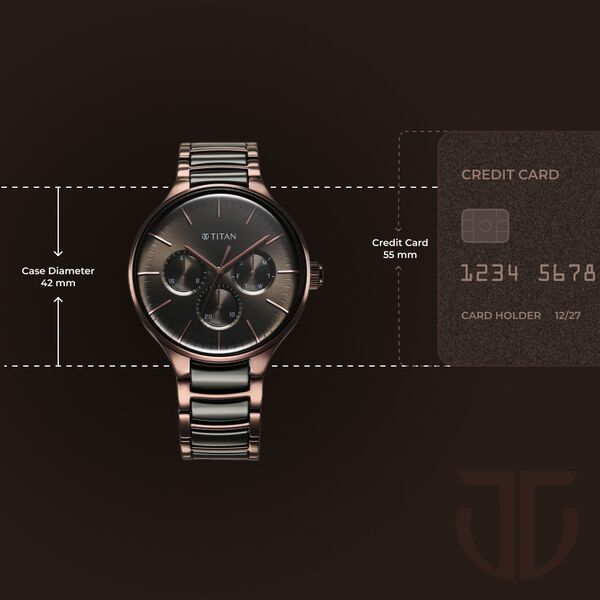 Titan Ceramic Fusion Multifunction Black Dial With Two Toned Color Stainless Steel Strap Watch For Men - image number 2