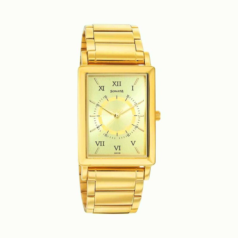 Sonata Quartz Analog Champagne Dial Metal Strap Watch for Men
