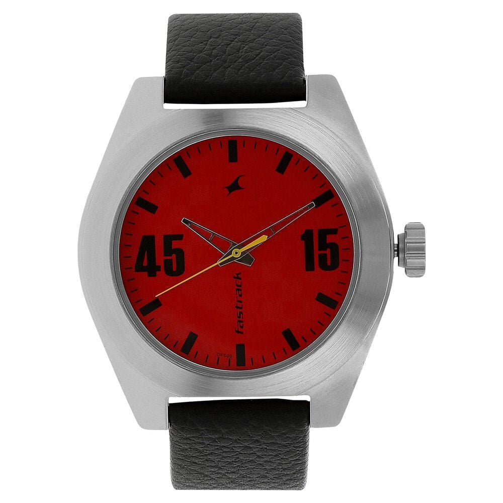 Buy Online Fastrack Checkmate Quartz Analog Red Dial Leather Strap