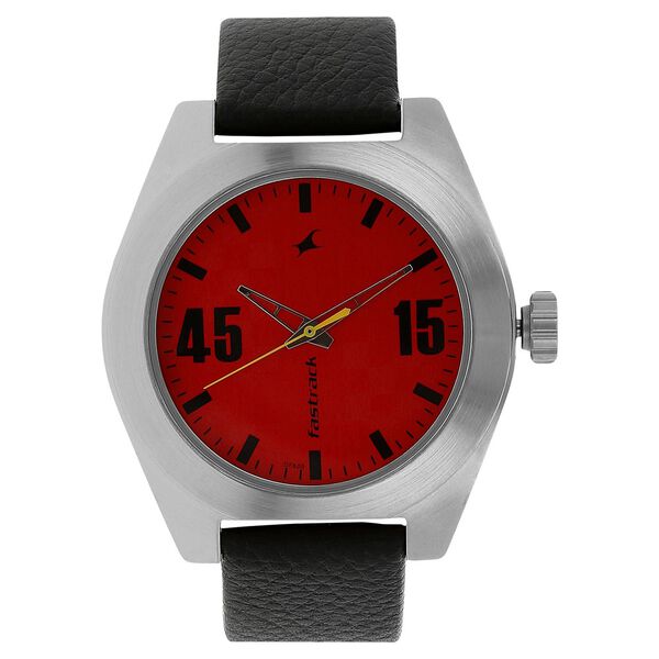 Fastrack Checkmate Quartz Analog Red Dial Leather Strap Watch for Guys - image number 0