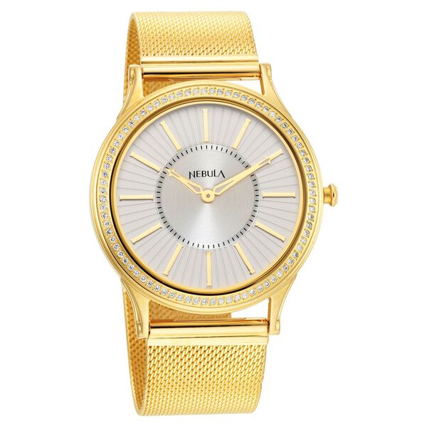 Titan Nebula Vintage Samrat 18k Gold Analog Diamond Studded Milanese Strap Watch for Men - image number 1