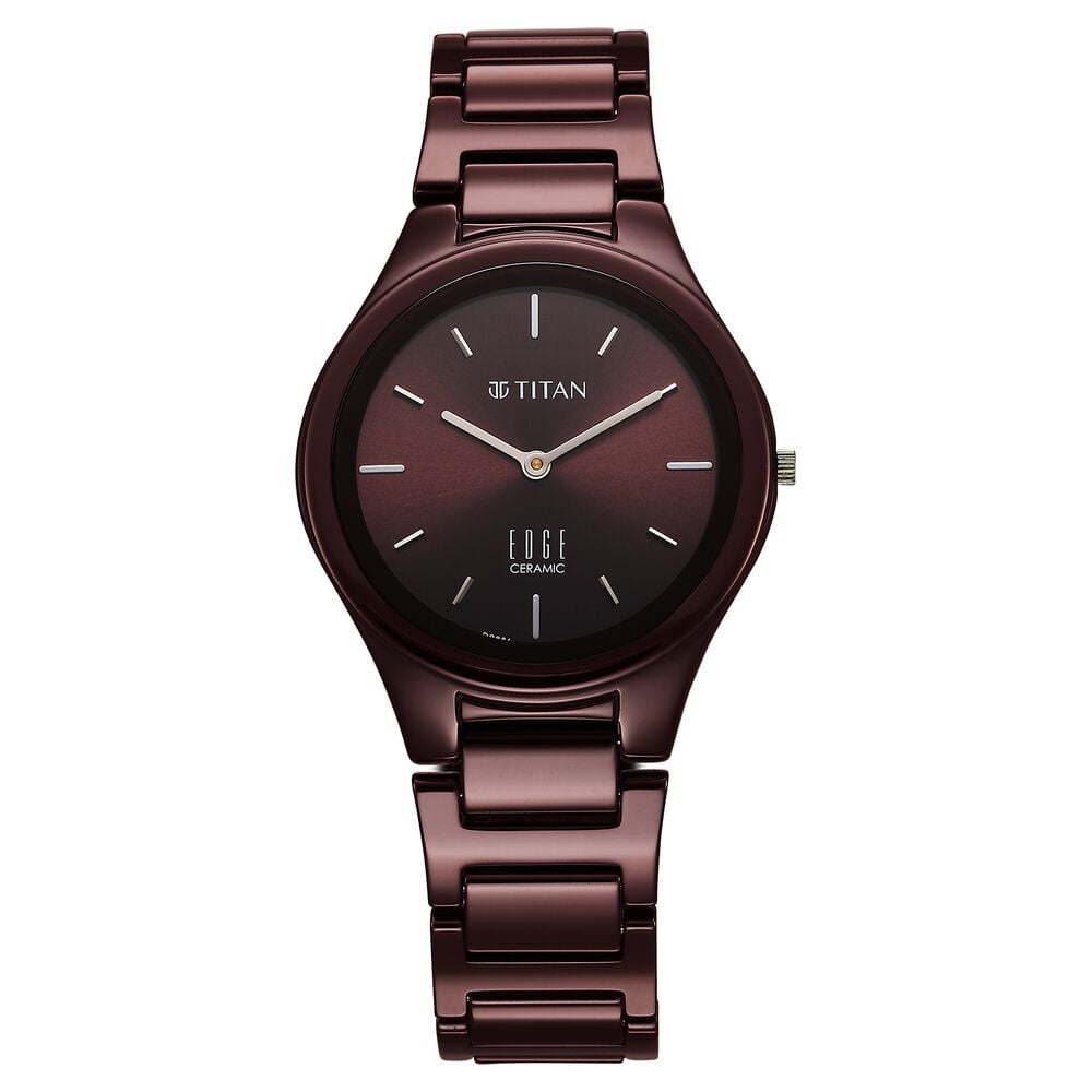 Titan Edge Wine Ceramic Quartz Analog Maroon Dial Red Ceramic Strap Watch For Women-picture-26