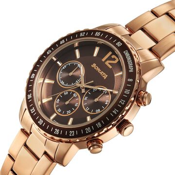 Sonata Chronos Quartz Analog with Date Brown Dial Rose Gold Colour Stainless Steel Strap Watch For Men