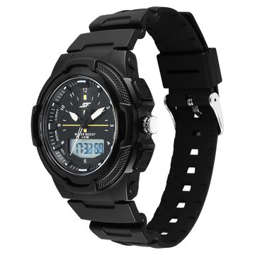 SF Maverick Quartz Digital Ana Digi Black Dial PU Strap Watch For Men