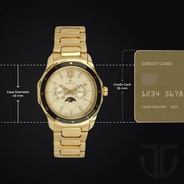 Titan Quartz Multifunction Champagne Dial Stainless Steel Strap watch for Men