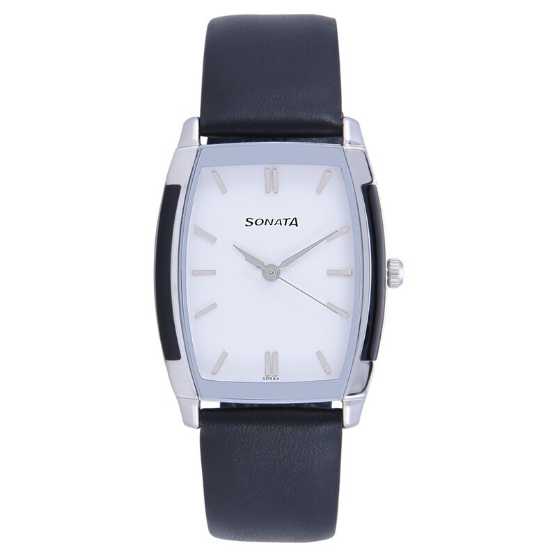 Sonata Quartz Analog White Dial Leather Strap Watch for Men