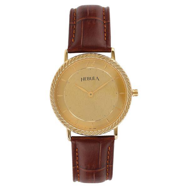 Titan Nebula Vintage 18k Gold Analog Leather Strap Watch for Men - image number 0