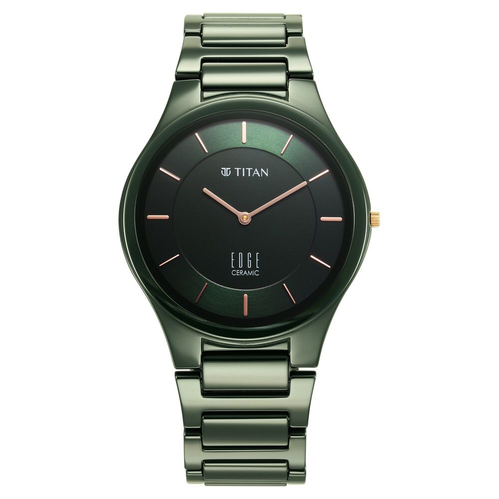 Buy Online Titan Edge Ceramic Green Dial Analog Ceramic Strap
