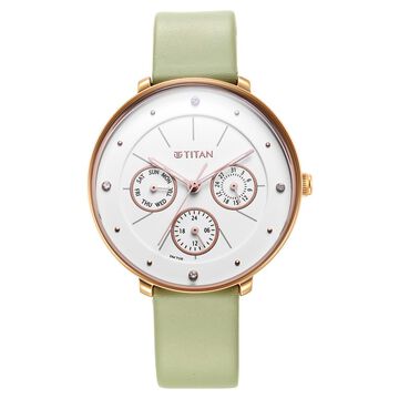 Titan Neo Quartz Multifunction White Dial Leather Strap Watch for Women