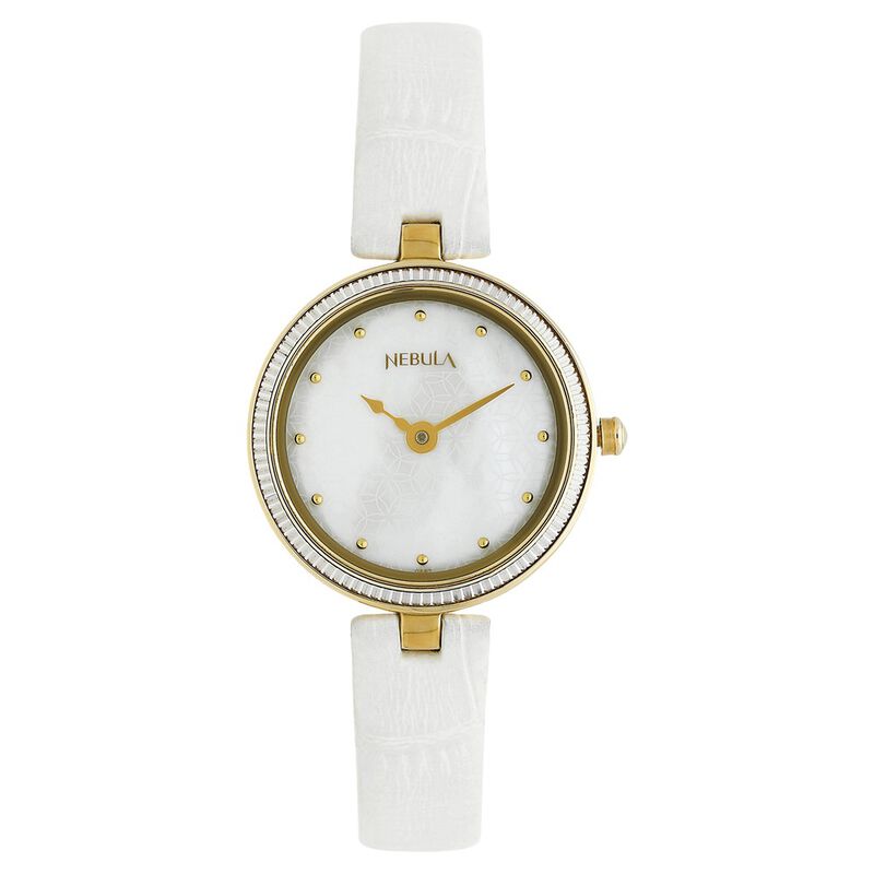 Nebula Quartz Analog Mother of Pearl Dial Leather Strap Watch for Women