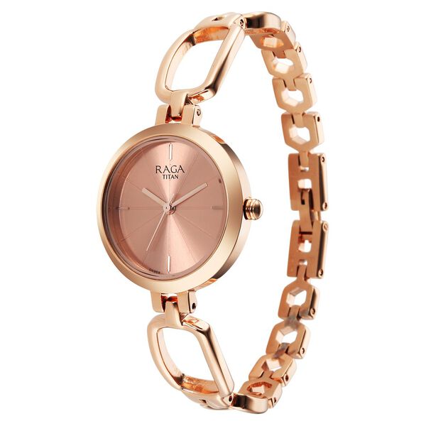 Titan Raga Quartz Analog Rose Gold Round Dial Rose Gold Metal Strap Watch For Women - image number 3