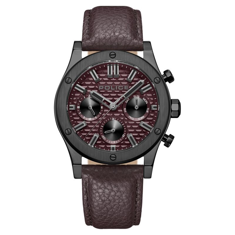 Police Maroon Dial Quartz Multifunction Watch for Men