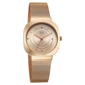 Fastrack Vyb Mirage Quartz Analog Rose Gold Dial Metal Strap Watch For Girls
