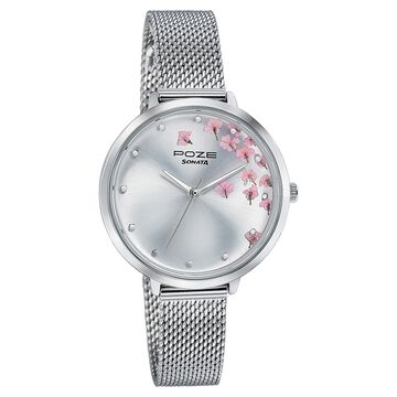 Sonata Poze Quartz Analog Silver Dial Metal Strap Watch For Women