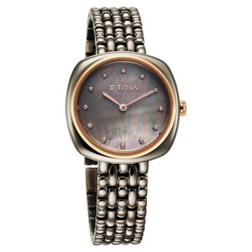 Titan Aura Quartz Analog Titanium Mother of Pearl Dial Titanium Stainless Steel Strap Watch for Women