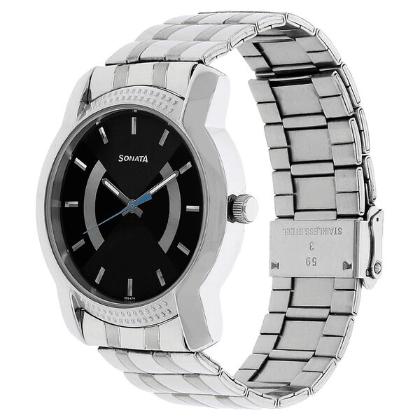 Sonata Quartz Analog Black Dial Stainless Steel Strap Watch for Men - image number 1